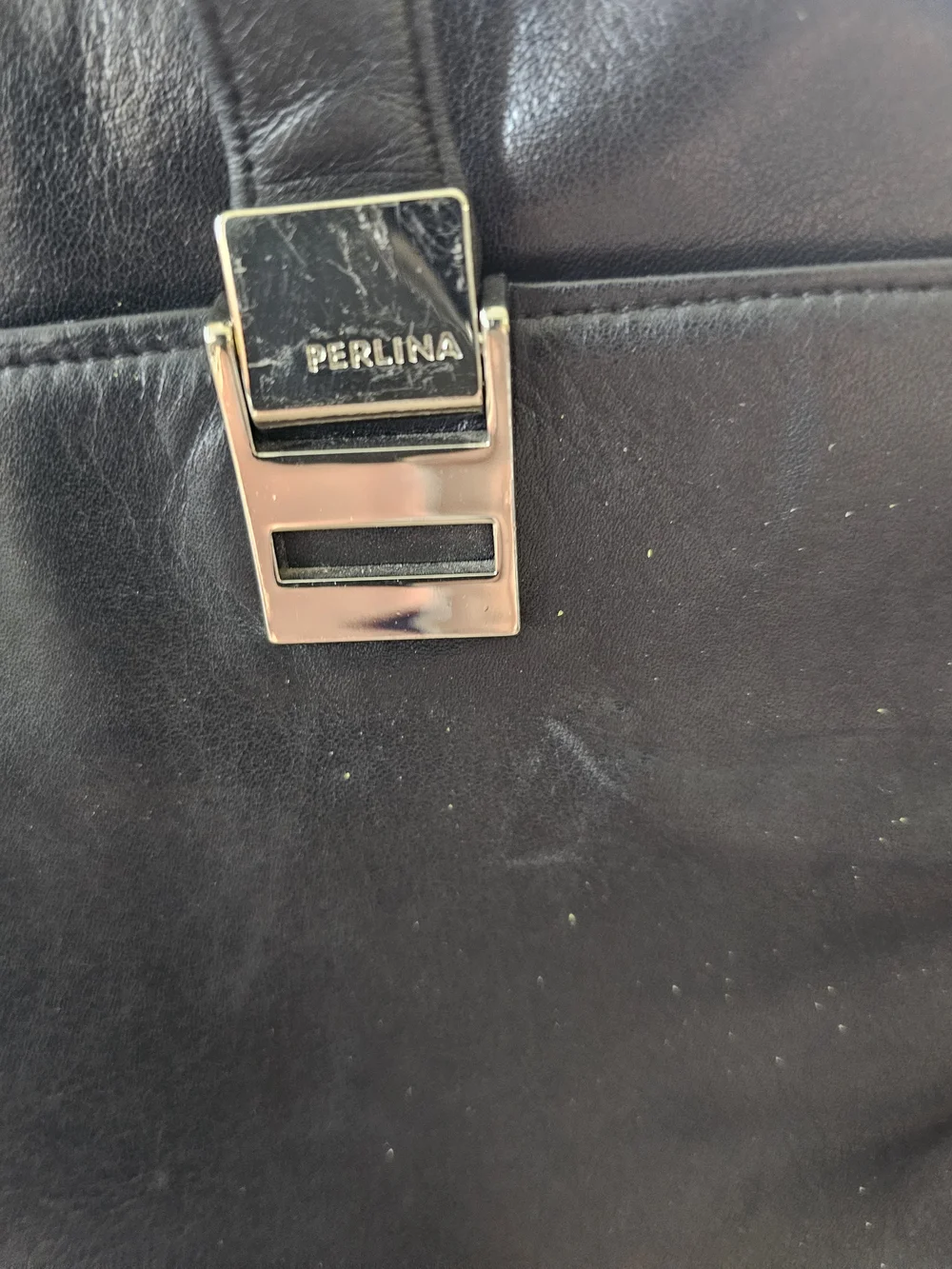 Vintage Perlina New York Black Leather Softside Briefcase Business Tote Unisex